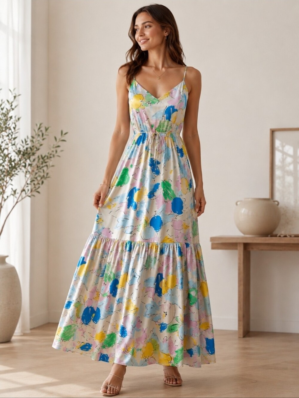 Topshop Sleeveless Colorful Tripical Print Maxi Dress with Tie Waist Size 2